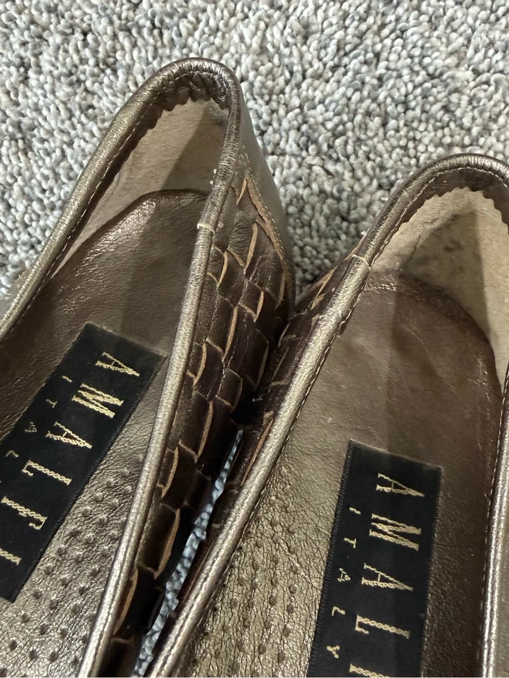 Amalfi Italy Metallic Genuine Woven Leather Flat Loafers Preppy Women’s 8.5 AAAA